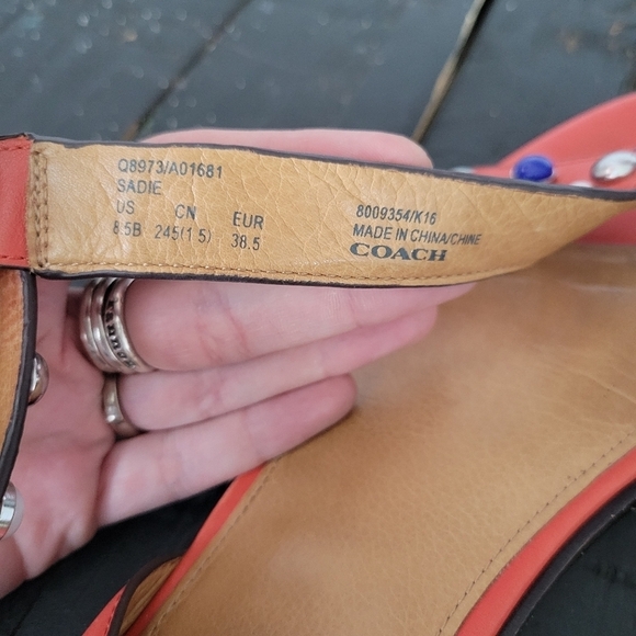 Coach Sadie Coral Orange Leather Sandals Women's 8.5 Studded Colorful - Picture 7 of 7